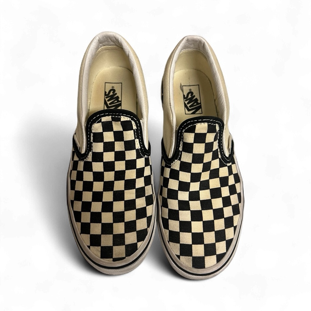 Vans Black and Cream Checkerboard Slip-Ons